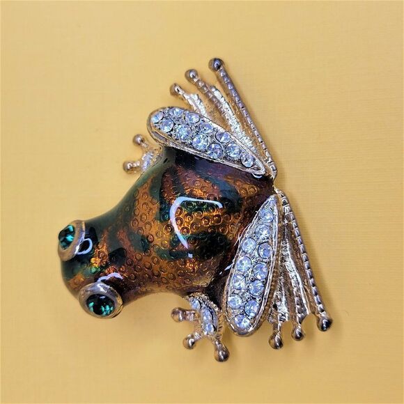 Large Bronze Gold and Green FROG Brooch - Picture 11 of 16